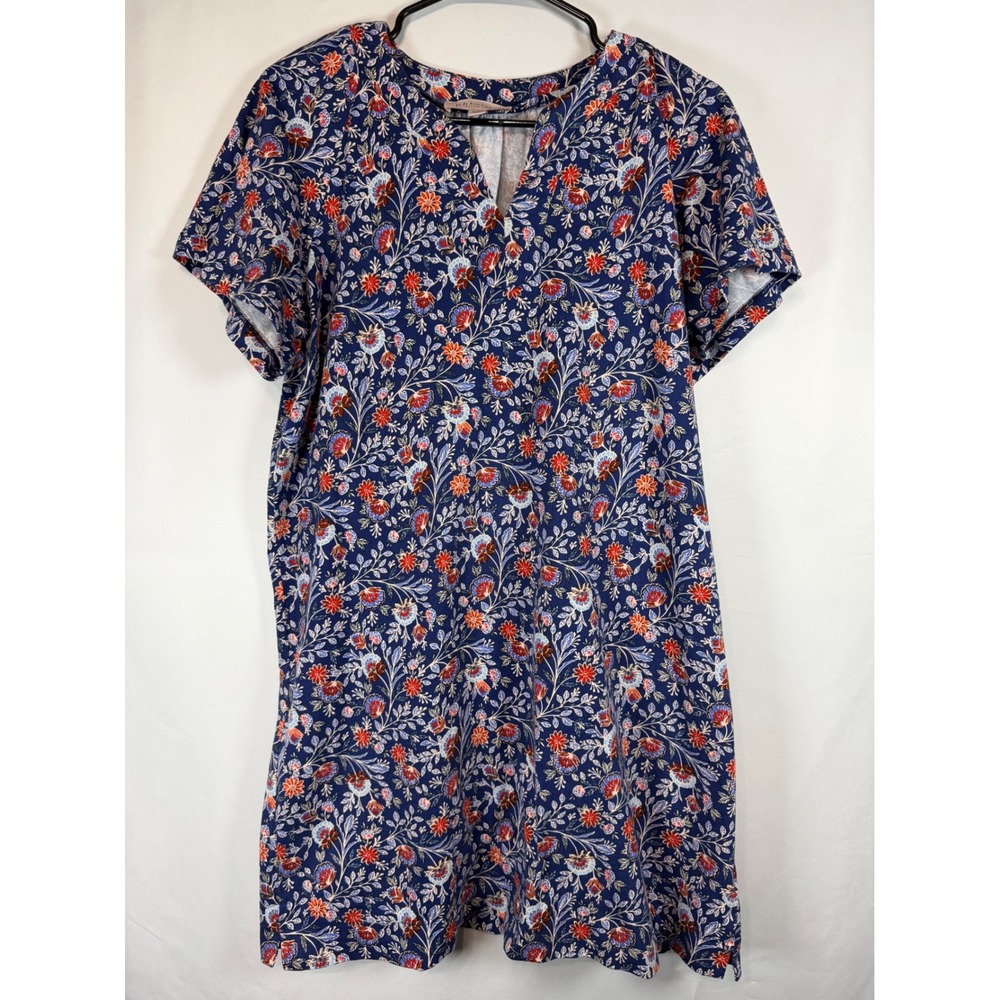 Philosophy Petite Republic Clothing Blue Floral Cotton V-Neck Shift Dress PL